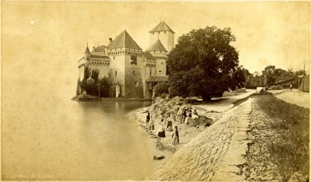 Chillon Castle, Switzerland - building, travel, water, chillon castle, castles, brown, castle, architecture, old, switzerland