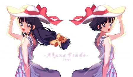 ~Akane Tendo~ - Ranma, dark hair, pretty, dresses, anime, hats, long hair, girls, short hair, Akane Tendo, friends