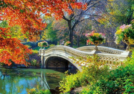 âœ¼Romantic Bridge in Autumnâœ¼ - wide screen, autumn, trees, photography, water, creative pre-made, foliage, river, romance, architecture, bridge, bridges, outdoor, attractions in dreams, landscape, park, gardening, lovely, love four seasons, romantic, fall seasons, beautiful, leaves, seasons, scenery, flowers, photo