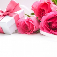 * Pink roses and gift *