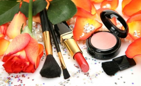 * For a lady * - beauty, lady, make up, lipstick, petals, rose, brush