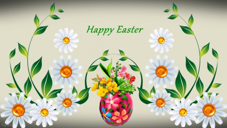 Happy Easter - easter, egg, flower, happy