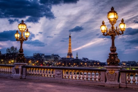 One night in Paris - evening, Paris, lights, bridge