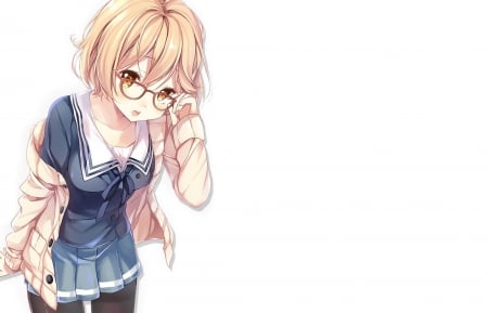 Mirai - skirt, glasses, mirai, megane, kawaii, simple background, uniform, short hair, kyouki no kanta