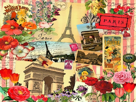 âœ°Paris in Springâœ° - eiffel tower, roses, colorful, paris, spring, creative pre-made, collages, love four seasons, abstract, digital art, weird things people wear, seasons, colors, paintings, flowers, drawings