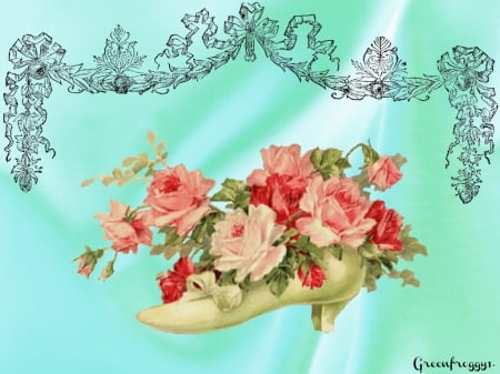 ROSE SLIPPER - creation, slipper, art, roses