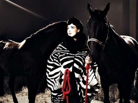 Dita Von Teese - woman, girl, black, model, white, dita von teese, horse, red, animal