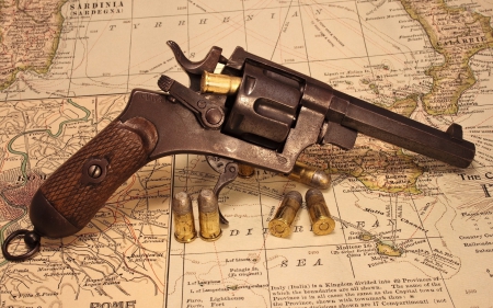 Old Western Gun - gun, cowboy, antique, map