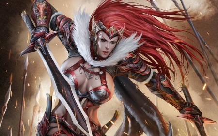 Redhead warrior - wow, game, warrior, girl, sword, armor, fantasy, redhead, woman, fight