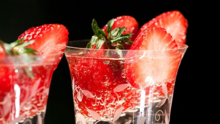 Strawberries Drinks - strawberries drink, strawberry, drink, glass, berry, strawberries drinks, black background, black, berries, strawberries, food, drinks