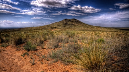 beautiful desert brush landscape hdr - hill, clouds, desert, hdr, brush