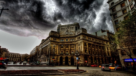 dark stormy clouds over barcelona spain hdr - dark, clouds, city, streets, hdr, storm