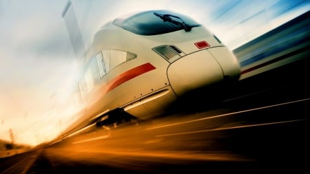  speeding train - train, sunshine, tracks, high speed