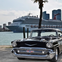 classic black chevrolet on miami waterfront