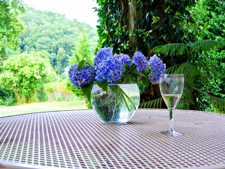 Peaceful day - summer, flowers, wine, peaceful