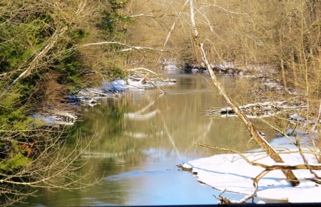 The Creek Quiet in Winter - trees, winter, water, pond, creek, Ohio, snow, stream, state park, nature