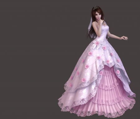 Maiden - rose, plain, maiden, sublime, tiara, ribbon, fantasy, laces, pink, angelic, lovely, female, rown, realistic, gown, cute, beautiful, hot, girl, white, elegant, gorgeous, lady, simple, pretty, beauty, sweet, hd, dress, royalty, long hair, divine, fantasy girl, nice, sexy, princess