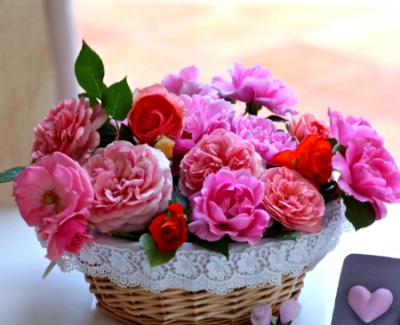 Pink Flowers - pink roses, roses, baskets, basket, pink rose, rose, pink, pink flower, flowers, pink flowers, flower