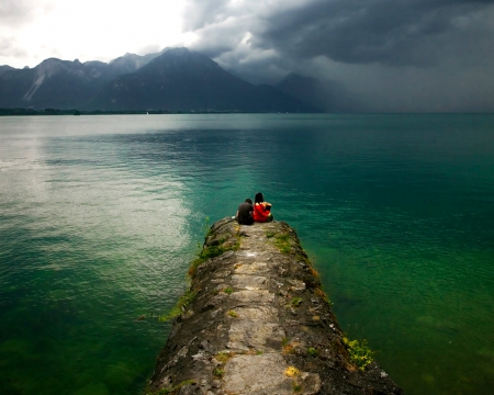 Together - nature, people, couple, water, sea