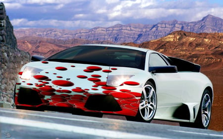 Salmon Eggs 011 - lights on, murcielago, lamborghini, red and white, entropy, red  and  white