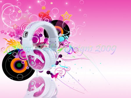 Music is Life 3 - vector, stars, headphones, pink, records