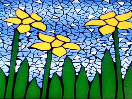 Mosaic Daffodils - flowers, yellow daffodils, mosaic tiles, art