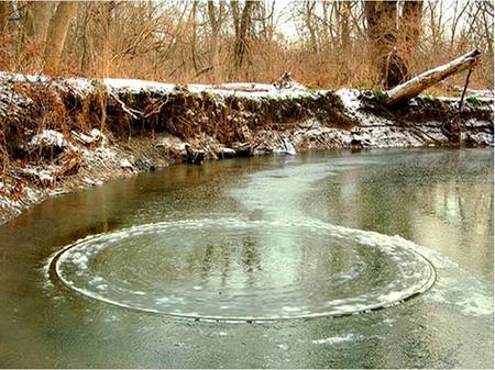 Swirling Water - snow, trees, winter, swirling water