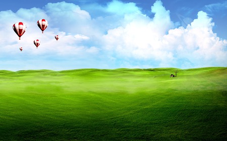 HOT AIR PARADISE - fantasy, scenery, baloons, digital, landscape, field, art