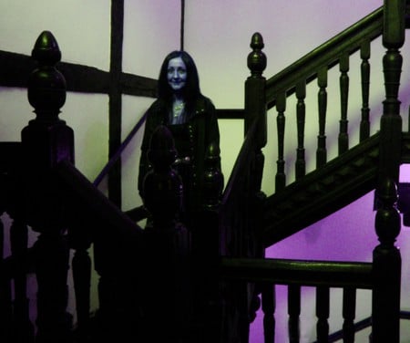 Gothic Stairway - death, girl, night, darkness, gothic, grim reaper, sinister, stairway, architecture