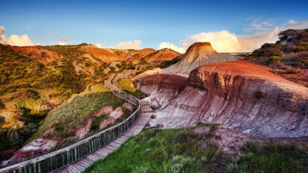 wonderful mountain gorge boardwalk hdr - cliff, hdr, boardwalk, mountains, gorge, rocks