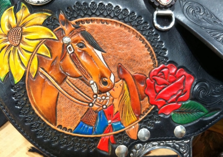 Cowgirl Saddle Bag Art - fun, cowgirls, drawing, female, leather, saddles, art