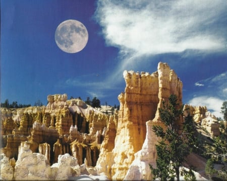 Landscrape - moon, clouds, rocks, sky