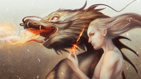 Fantasy - cg, dragon, fantasy, women