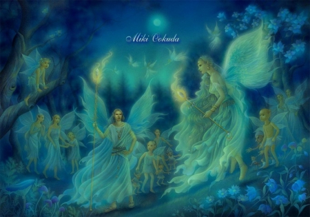 A MIDSUMMER NIGHT - moon, males, night, wings, summer, faries, females