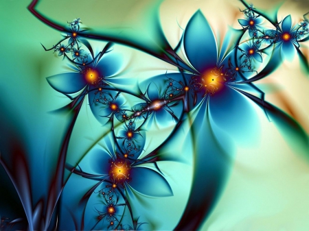 Blue ice - fractal, abstract, blue, flower