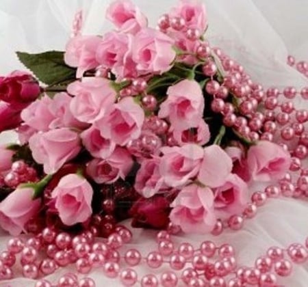 Bright Pink - roses, nature, pearls, photography, beauty, cool, pink, still life