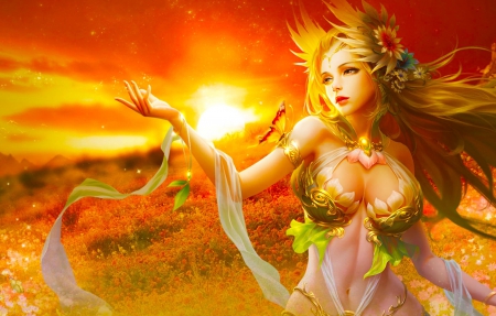 Gorgeous Beauty - game, yellow, beautiful, serene, girl, beauty, league of angels, orange, fairie, cg, colorful, fantasy, digital, woman, art, wallpaper