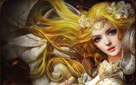 Blonde Fairie - beauty, woman, girl, serene, wallpaper, fantasy, cg, face, art, beautiful, fairie, fairy, digital, blonde