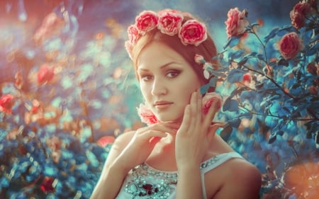 Pretty face - woman, face, flowers, model