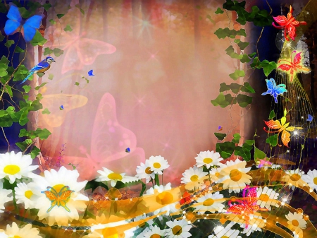 ★Forest in the Spring★ - lovely flowers, attractions in dreams, creative pre-made, butterflies, spring, photomanipulation, flowers, forests, butterfly designs, plants, seasons, plants trees, blooms, trees, backgrounds, digital art, colorful, nature, love four seasons, animals