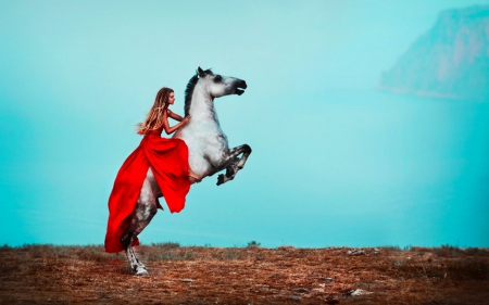 Hold on - woman, horse, animals, model