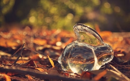 Glass rabbit - rabbit, autumn, figurine, orange, leaf, glass