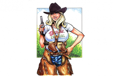 Cowgirl Barbie - westerns, women, comedy, anime, cowgirls, drawing, guns, art, cartoons, fun, female