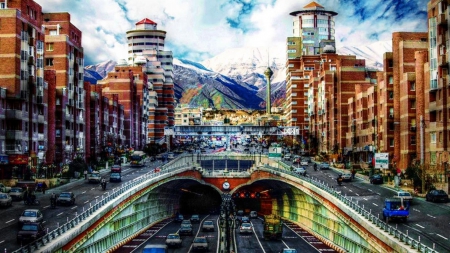 highway tunnel in tehran iran hdr - city, highway, mountains, hdr, tunnel