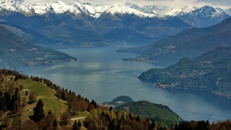 top view of lake como italy - towns, lake, mountains, view