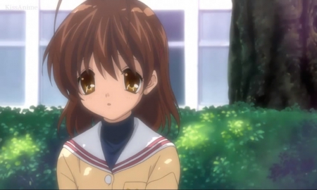 Nagisa - furukawa nagisa, cute, nagisa furukawa, anime girl, girl, nagisa, pretty, kawaii, short hair, sweet, brown hair, anime, clannad, nice, brown eyes, lovely, female