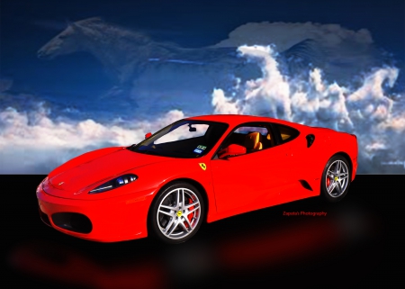 Ferrari - clouds, car, horse, ferrari