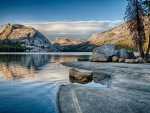 rocky lake shore hdr