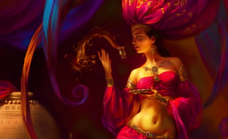 Exotic Beauty - image, beautiful, girl, pink, fantasy, belly dancer, digital, woman, art, wallpaper