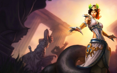 Cassiopeia - game, league of legends, snake, girl, cassiopeia, pink, tail, fantasy, woman